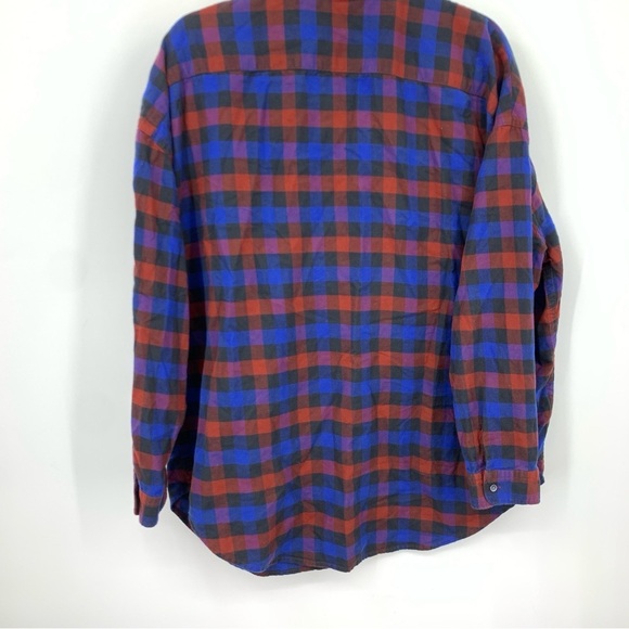 LL Bean Signature Women Size Large Shirt Button Down Top Flannel Plaid Blue Red - Picture 6 of 8